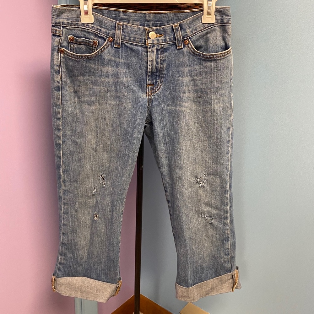 Lucky Brand Dungarees Distressed Mid Rise Jeans